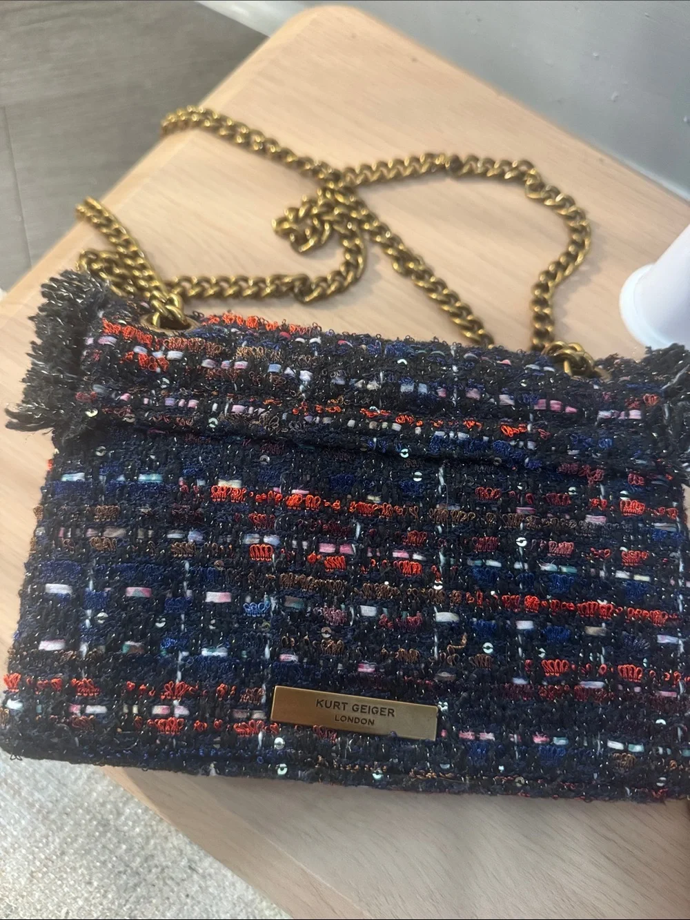 Kurt Geiger Chain Strap Tweed Shoulder Bag in Black Multi - Picture 5 of 5